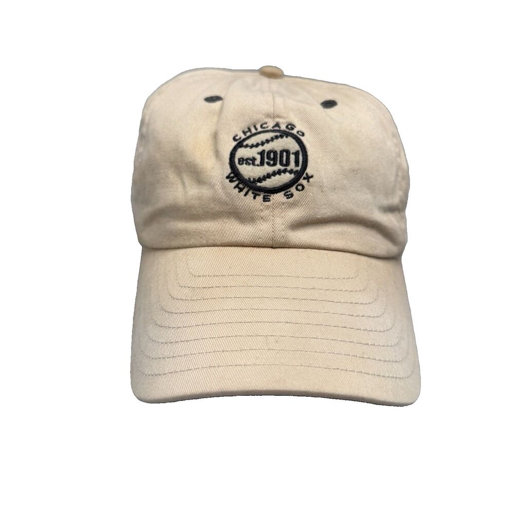 Chicago White Sox Hat Cap Cream Color Fabric One-Size Strap Back Adj. New Era